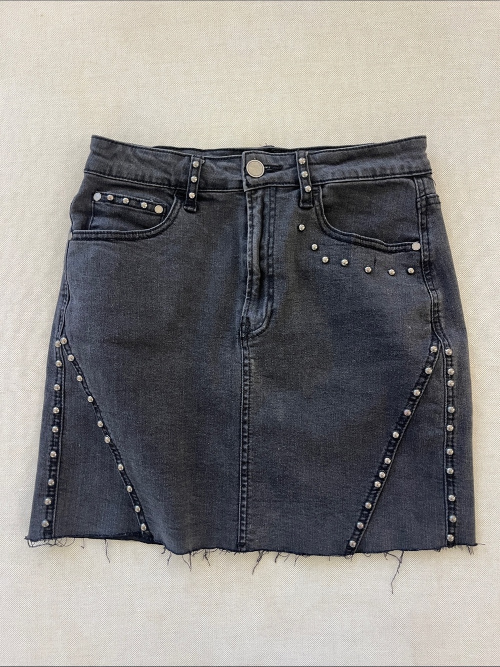 Studded Black Denim Mini Skirt - Women's